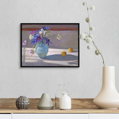 «Anemones and a Blue Glass Vase» par Timothy Easton, reproduction d'art sur toile