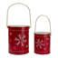 Ensemble de 2 lanternes en forme de flocon de neige en métal rouge et or