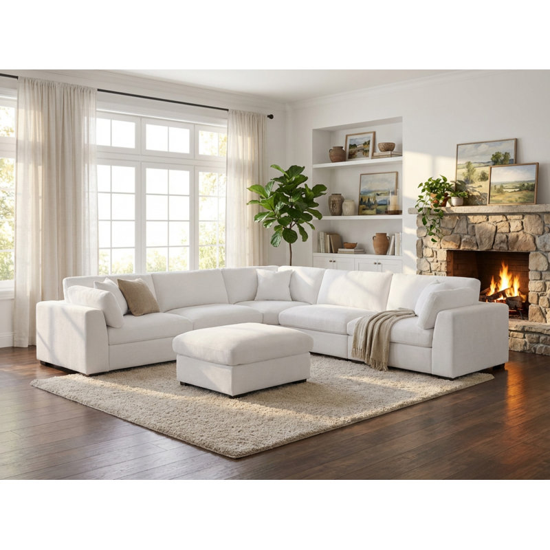Oversized Upholstered Sectional Sofa, Modular Cloud Sectional Couch With Ottoman, Dark Gray