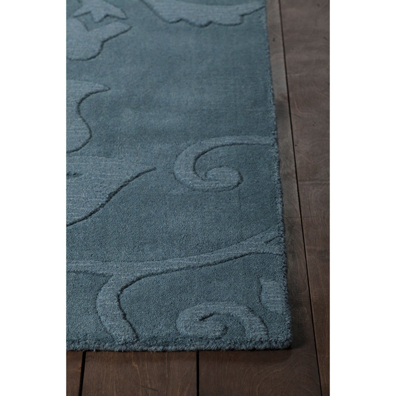Handmade Blue Wool Tufted Rectangular 5' x 7' Rug