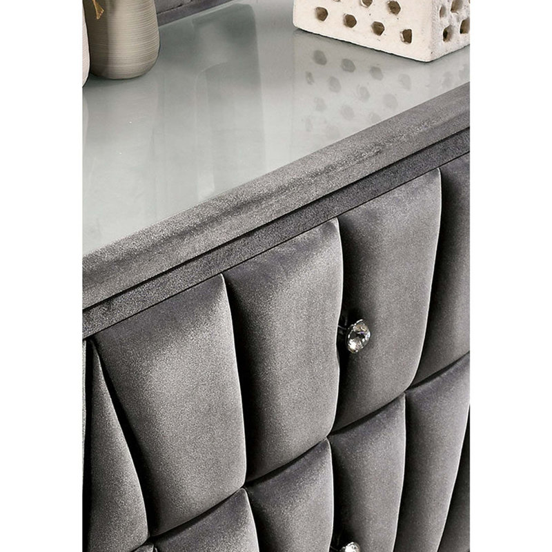 Table de chevet rembourrée en tissu avec 2 tiroirs