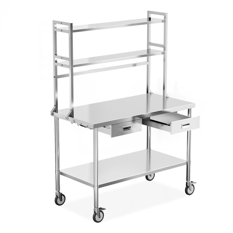 47 po x 24 po Table de préparation en acier inoxydable avec 4 roulettes et tablette