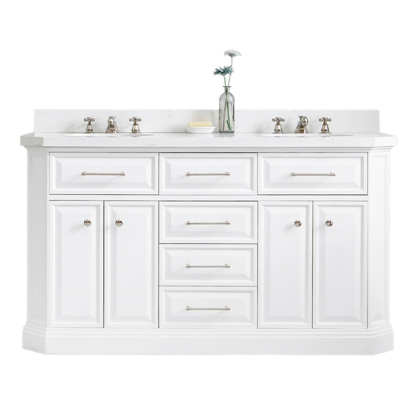 Palace 60'' W Double Vanity, Pure White, Polished Nickel