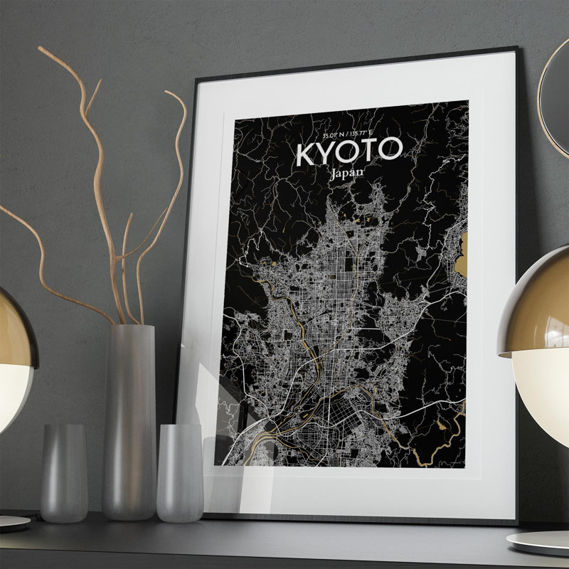«Kyoto City Map», impression, Noir et or, H 36 po x l 24 po