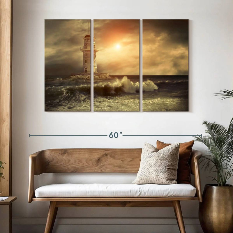 Lighthouse sunset storm Aletra, H 32 po x l 50 po