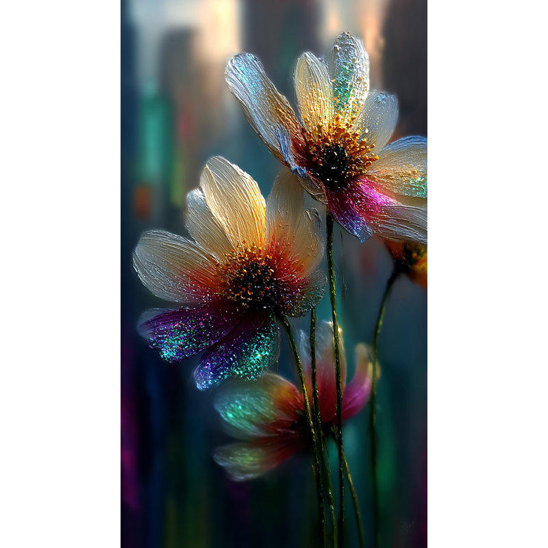 Cosmic Bloom - Cosmos, art mural sur toile florale, H 36 po x l 20 po