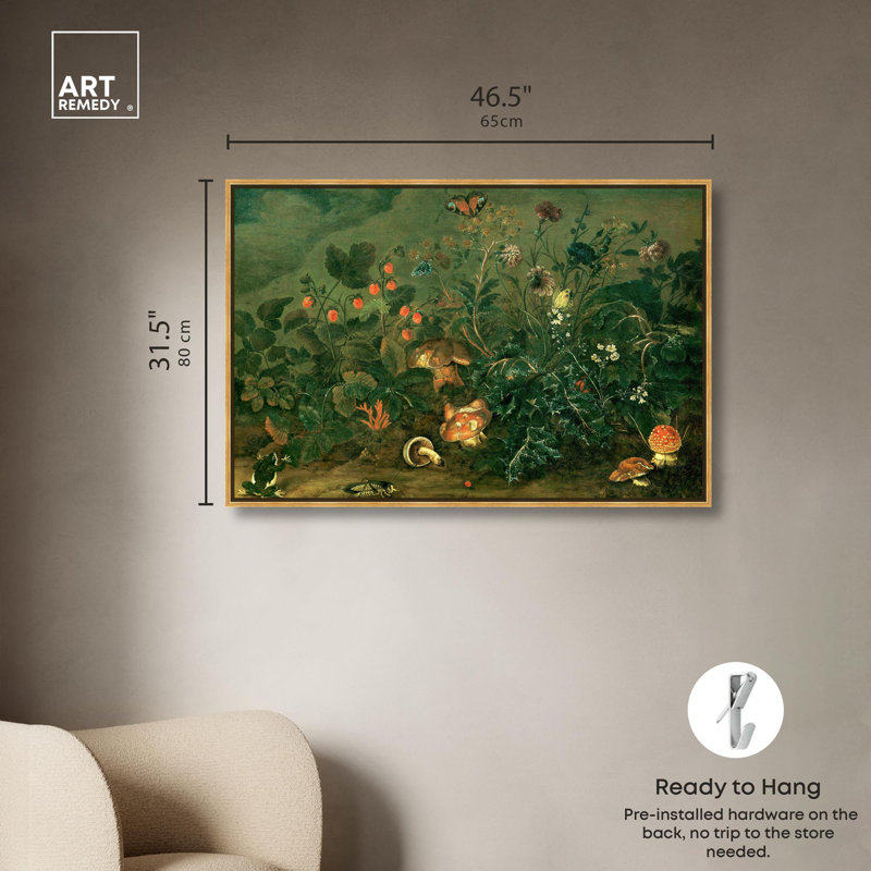 «Strawberries and a Cricket», art mural rétro sur toile par Art Remedy, Cadre doré, 21" H x 31" W