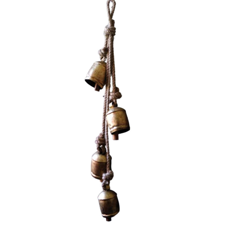 Kalaou Four Rustic Iron Hanging Bells with Rope Set of 2 Vintage Christmas Door Decor