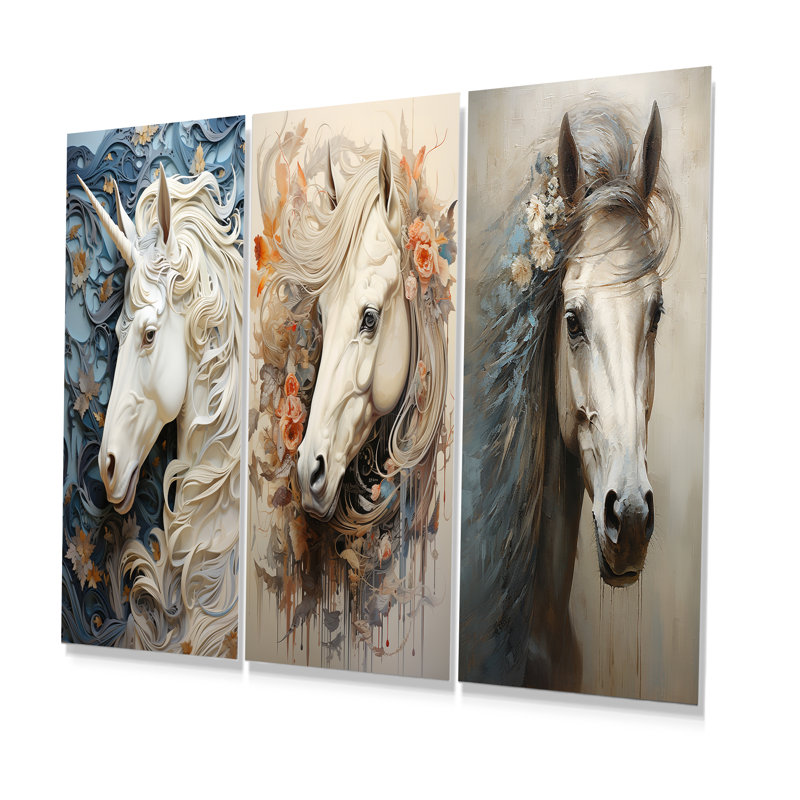 Minimalisme licornes - ensemble de 3 décorations murales en métal licornes, H 32 po x l 48 po