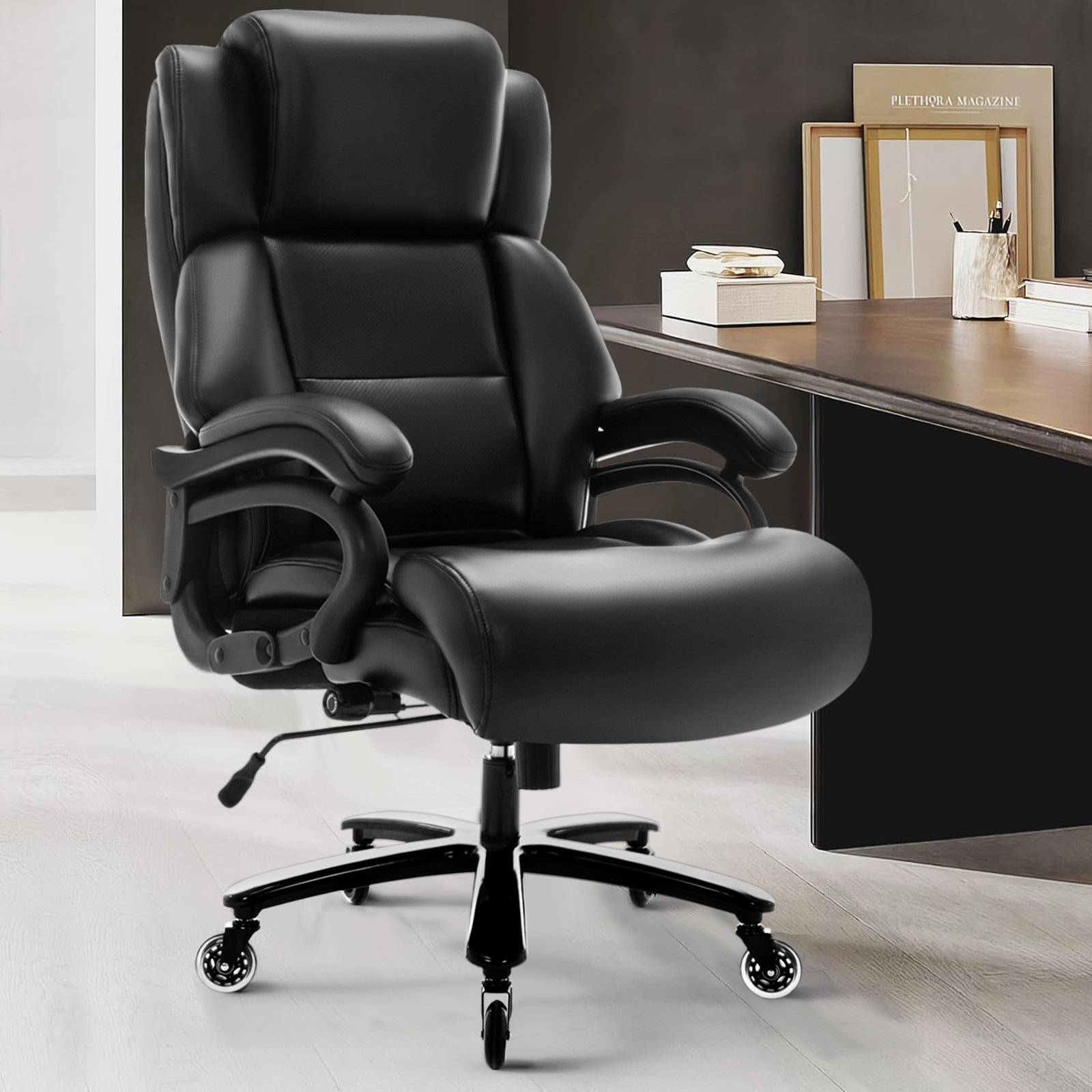 Inbox Zero Marretta 400LBS big and Tall Leather Office Chair with ...