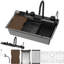 Évier de cuisine à cascade 33 po x 22 po, affichage numérique intelligent avec boutons de piano de luxe, cuve simple en acier inoxydable 304 de calibre 16 avec robinet et accessoires, évier de poste de travail multifonctionnel, conception en bronze à canon de 33 po x 22 po x 10 po-123154146-123154148