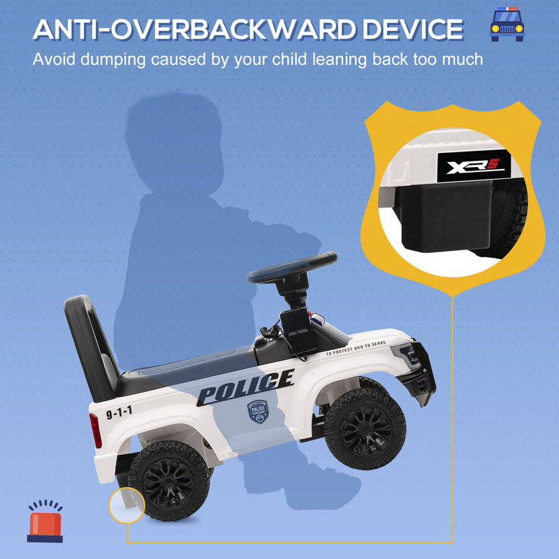 White Police Ride-On Truck with Megaphone and Storage