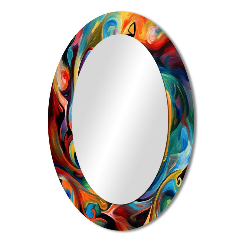Exploration de la liquidité abstraite jaune II - grand miroir mural ovale sur métal, 36 po x 24 po