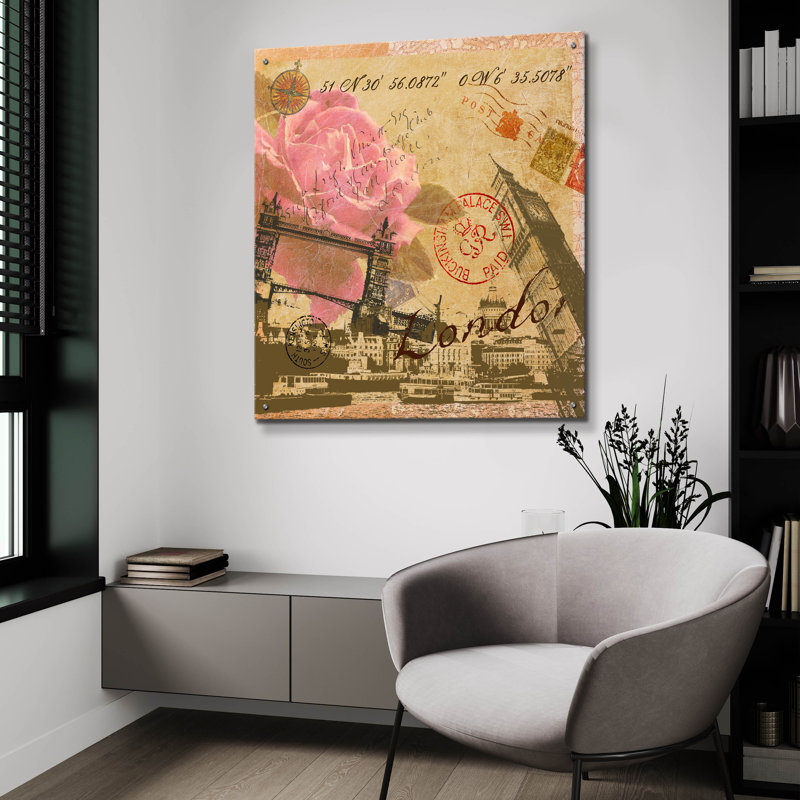 Art mural en verre acrylique «Latitude and Latitude Travel To London» par Art Licensing Studio, H 36 po x l 36 po x P 0,2 po