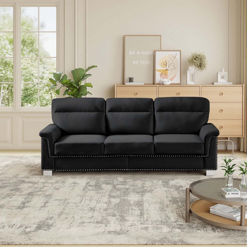 Canapé de salon moderne et rembourré - Sièges contemporains sans coussins, Noir