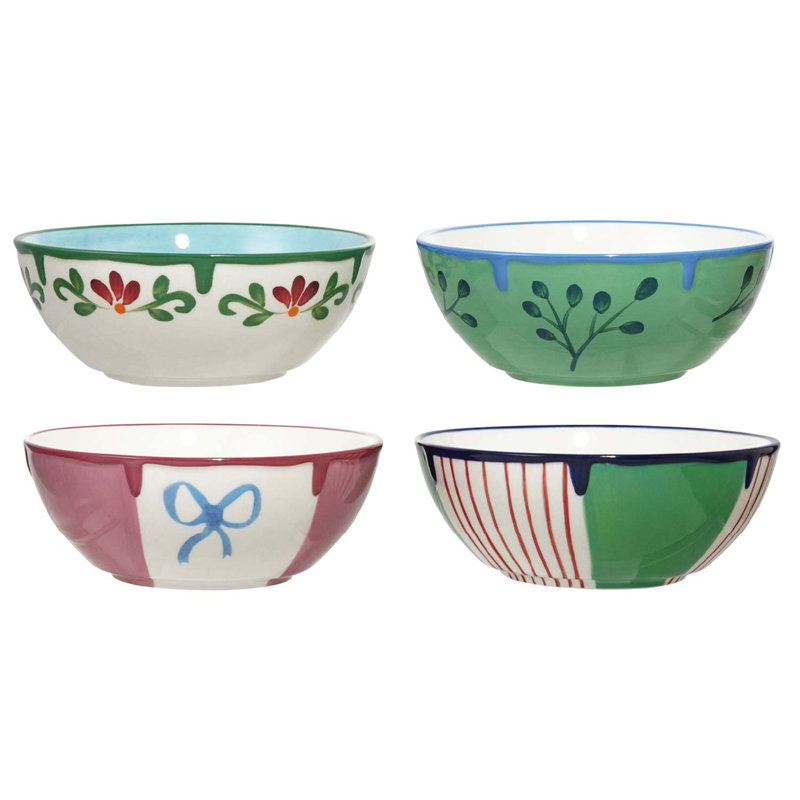 Artisan Stoneware Bowl with Hand-Painted Eclectic Motifs