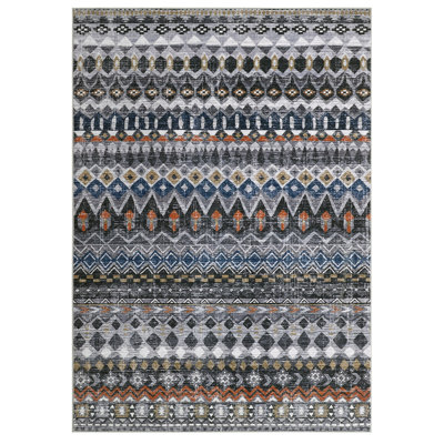 Washable Area Rug 8' x 10' Non Slip Farmhouse Living Room Rug Large Geometric Printed Distressed Low Pile Ultra Soft Throw Rug Foldable Stain Resistant Carpet for Bedroom Nursery, Grey