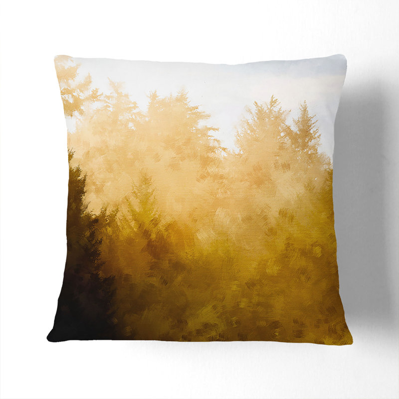 Gold Forest Painting Cushion with Filling, Black, 55cm H x 55cm W x 20cm D