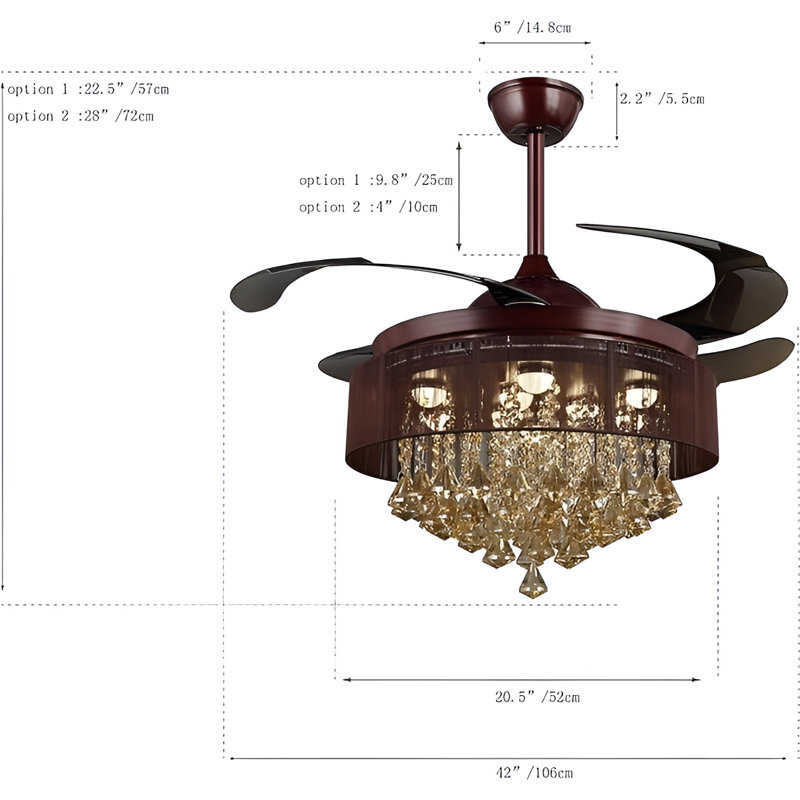 Lomas 3 - Blade LED Retractable Blades Ceiling Fan with Remote, Light Kit Included, Brown
