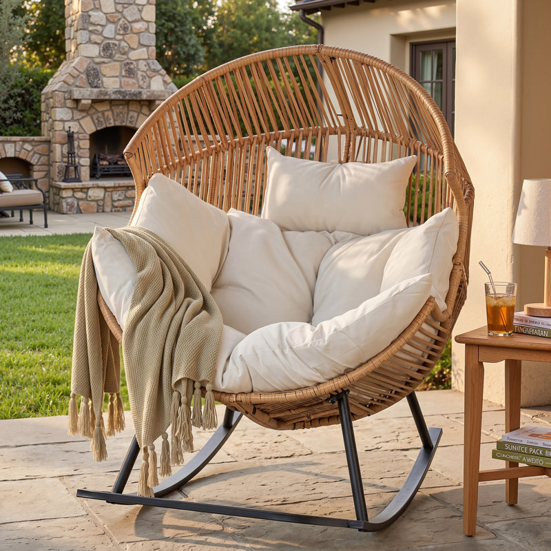  Fauteuil à bascule d'extérieur, Naturel, Beige