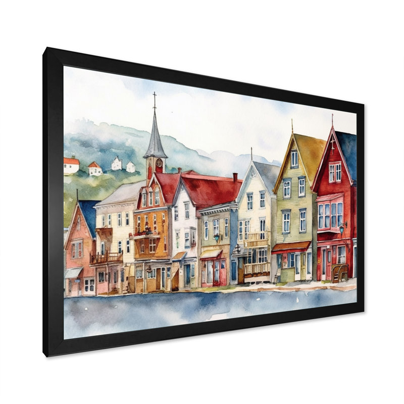 Terre-Neuve côtière rétro II - Canada, art mural, Cadre simple noir, H 24 po x l 32 po x P 1 po