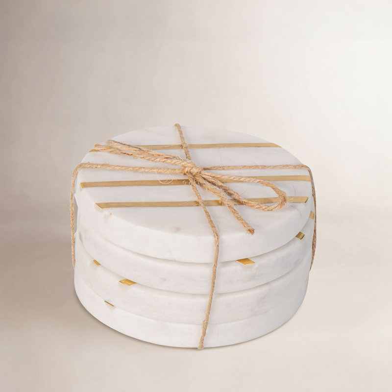 Broome Gold Inlay Marble Round Coaster Set