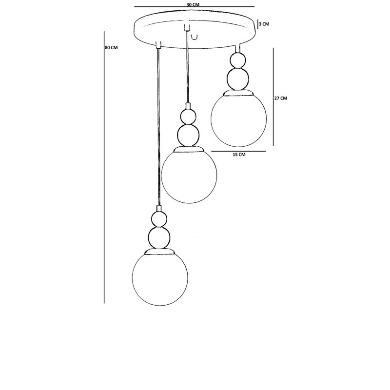 Lustre, 3 niveaux, Gris / Noir, Trois lumières