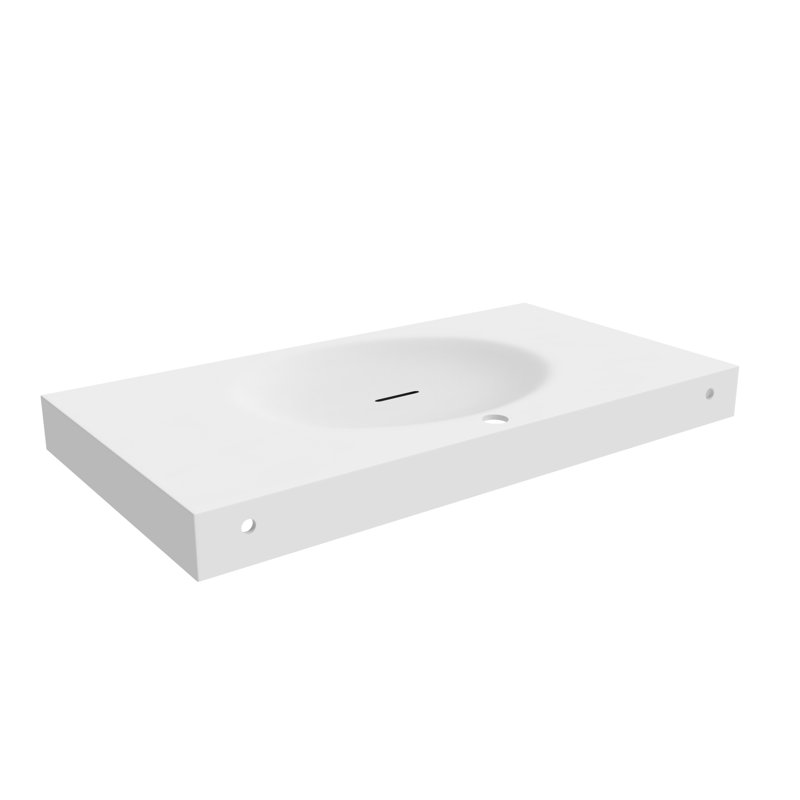 Darleen 36" Solid Surface Thin Rectangular Wall Mount Shallow Basin Bathroom Sink, White