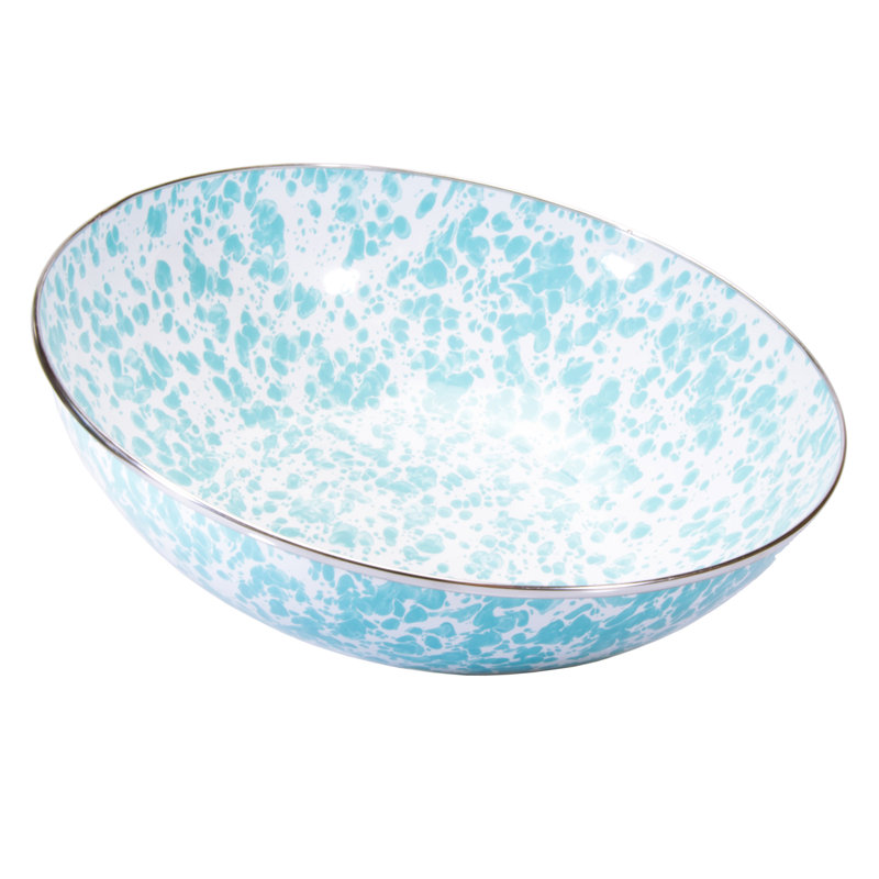 Taupe Swirl Enamelware Serving Bowl, Sea Glass