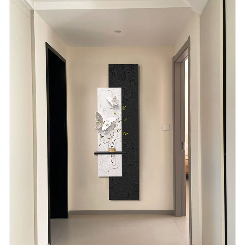 Décoration murale grès végétal vert de style Wabi-sabi, H 59,06 po x l 19,69 po x P 4,13 po, Blanc/Noir