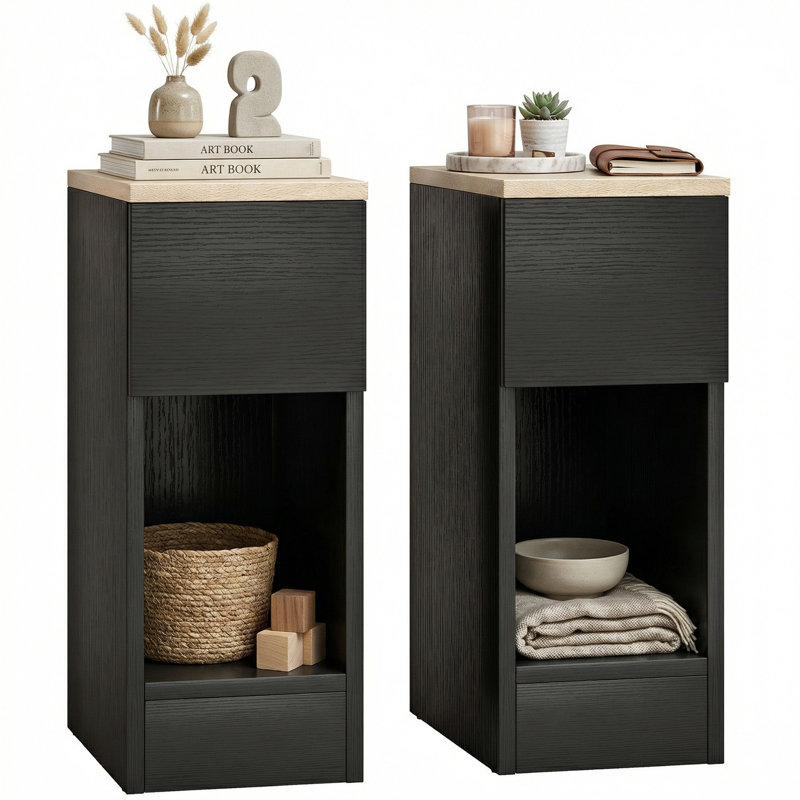 Scotto 20cm W Manufactured Wood Bedside Table, Black