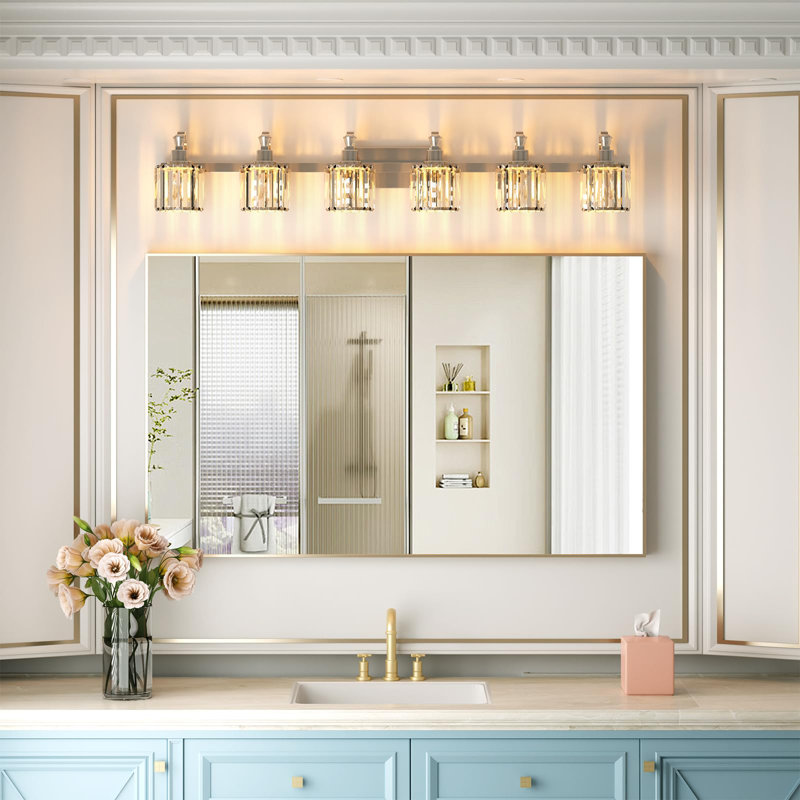 Luminaire pour meuble-lavabo en cristal 6 lumières en acier inoxydable et chrome, base E26 (excluant l'ampoule)
