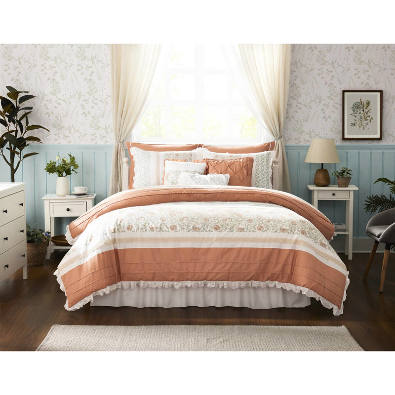 Édredon 9 pièces pour chambre à coucher - Housse de coussin en coton très grand Coral Bedding, Corail