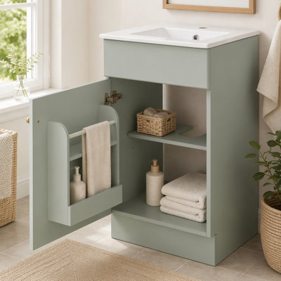 18" Bathroom Vanity with Sink, Light Green Vanity Cabinet with Door, Shelf and Adjustable Shelf