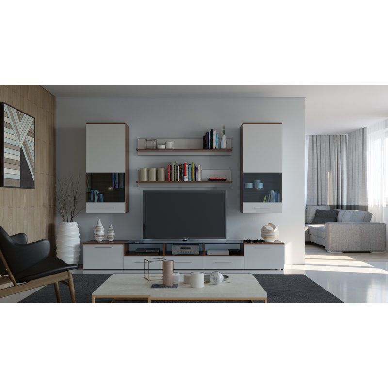 Roberson Unfinished Entertainment Centre for TVs up to 88", Plum/Glossy white/Glossy white