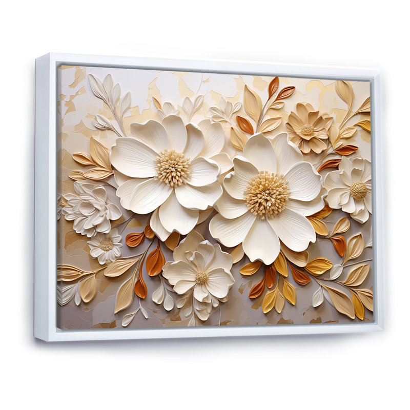 Minimalisme, fleurs saisonnières en fleurs III sur toile, H 24 po x l 32 po x P 1 po, Cadre flottant blanc