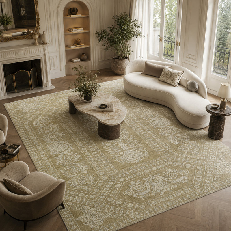 High-Quality Hand-Knotted Beige Area Rug, Rectangle 9' x 12', Brown