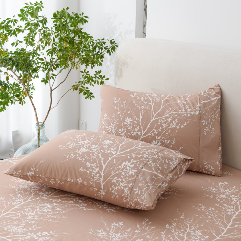 Microfiber Floral Sheet Set, Queen Sheet Set + 1 Fitted Sheet + 2 Pillowcases, Taupe