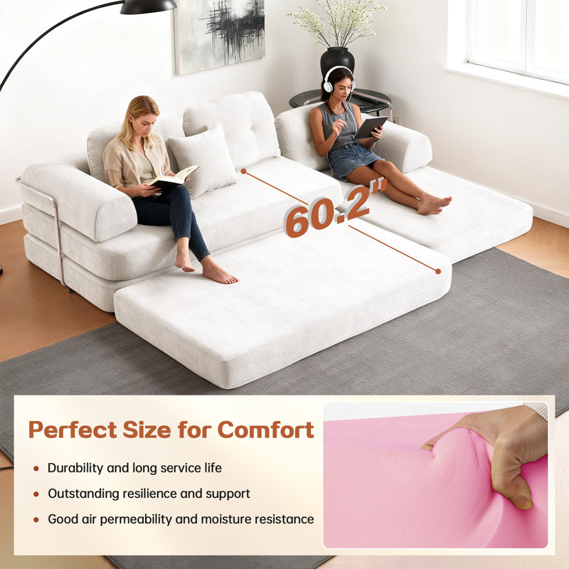 104" Boneless Sofa,Sectional Compressed Couch With Chaise, Deep Seat Modular Sectional Sofa Chenille Memory Foam Sofa Boneless Couches For Living Room Bedroom, No Assembly Required