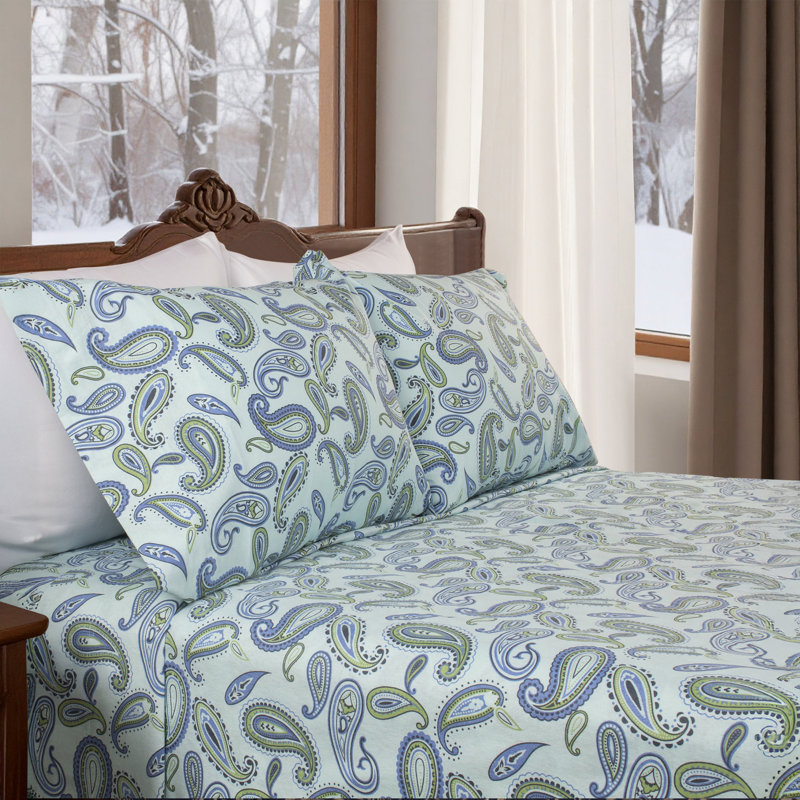 Ensemble de draps 100% flanelle de coton Blue Nile Mills, Ensemble de draps pour très grand lit avec 2 taie, Bleu clair