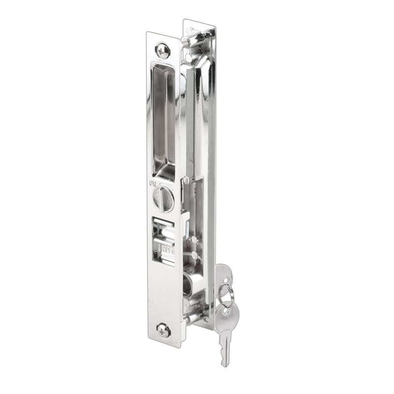 Patio Door Flush Handle, Chrome Pull, Keeper, Mid-Body Latch, Keyed (Single Pack)