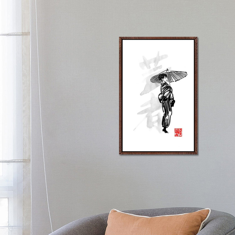 Geisha by Péchane - Painting on Canvas, 66.04 cm H x 45.72 cm W, Classic Brown Wood Framed
