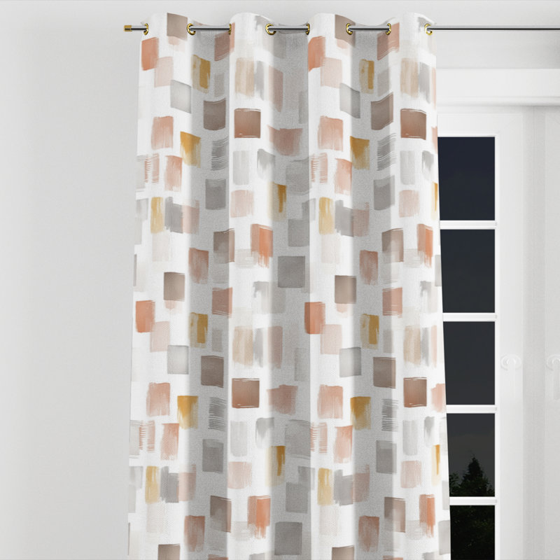 Geometric Curtains for bedroom - Brown Baela Grommet Curtain - 1 Panel, Gold Grommets, 52" W x 63" L