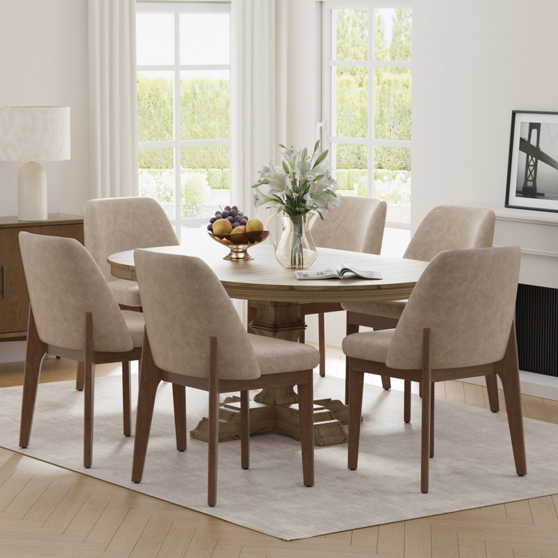 Bason Upholstered Faux Leather Dining Chairs Set Of 6, 6, Taupe