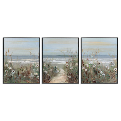 Wildflower Coastline Landscape 3pc Framed Giclee Set, design by Sally Swatland