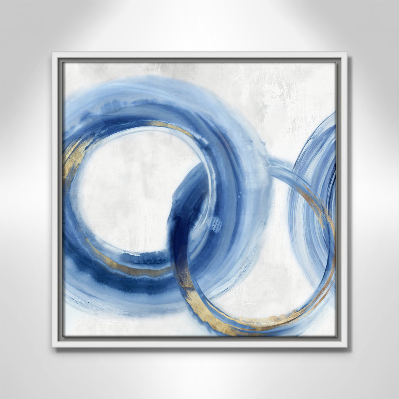 «Blue Cosmic Cascade II» par Emma Peal, Pas de tapis, H 17,5 po x l 17,5 po x P 2 po, Toile encadrée flottée blanche