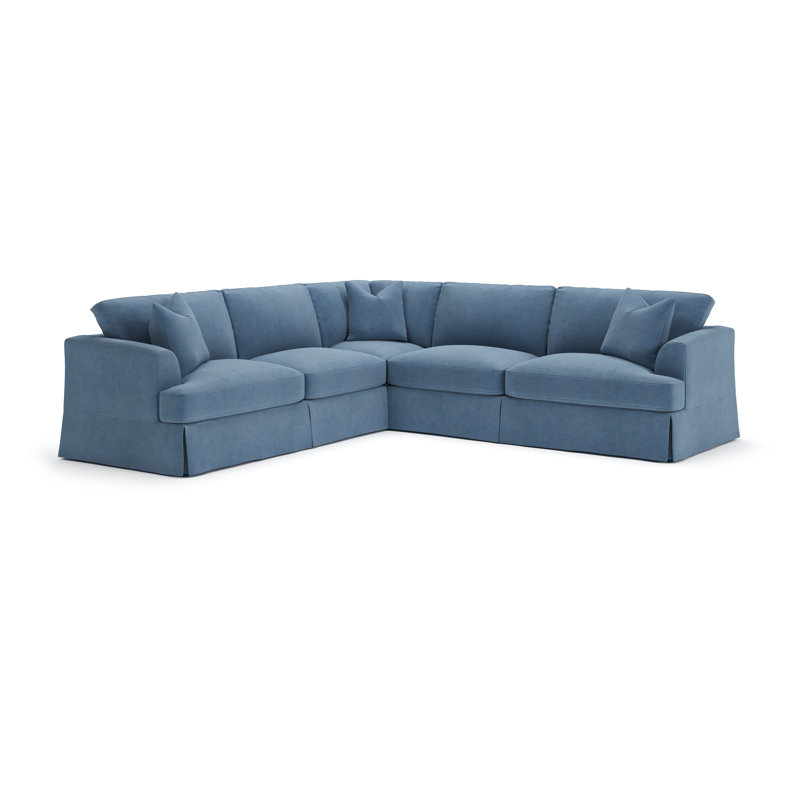 Lucia 4-Piece Slipcovered Sectional, Left Hand Facing, Bella Ocean Performance Velvet