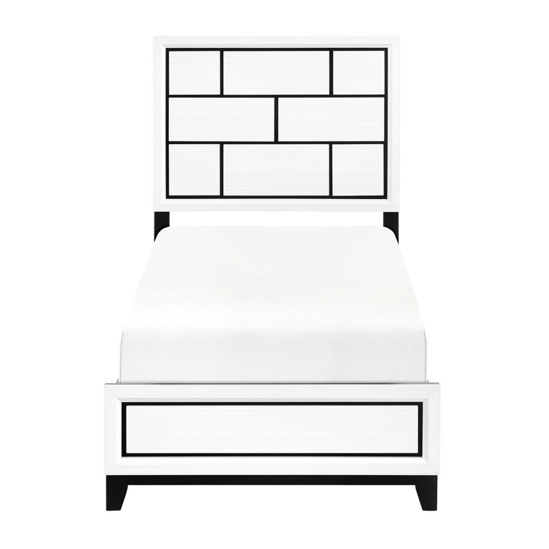 Lit simple en bois pour chambre à coucher avec un style moderne et contemporain, une finition blanche et des meubles au fini noir et un bord