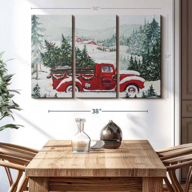 «Camion rouge de Noël», 3 pièces, H 32 po x l 50 po