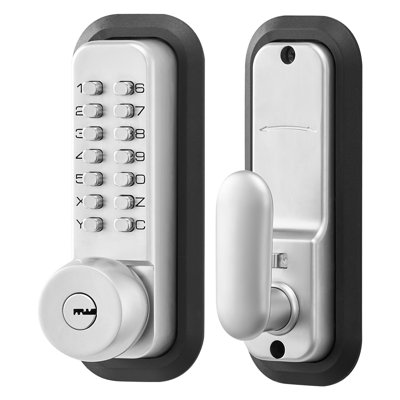 Mechanical Keyless Entry Door Lock, 2.0 Code Upgrade, 4-7 Digits Code, Single-Sided Push Button Combination Mechanical Keypad Door Knob, Auto Locking, Indoor or Outdoor, Silver